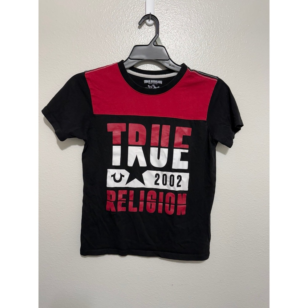 Kids True Religion Black Red Graphic T Shirt 2002 Logo Tee Size S